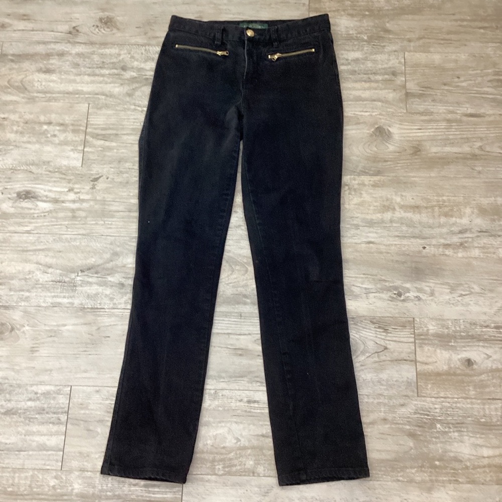 Lauren Jean Co by RL Black Skinny👖Denim Jeans with Gold Zippered Pockets